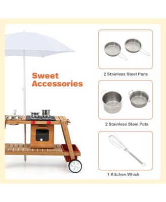 Wooden Play Cart with Sun Proof Umbrella for Toddlers Over 3 Years Old-Brown