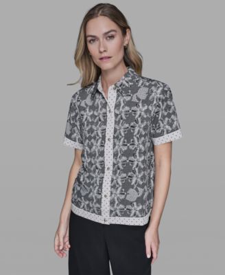 Petite Printed Collared Camp Shirt