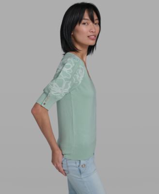 Petite Floral Print V-Neck Sweater