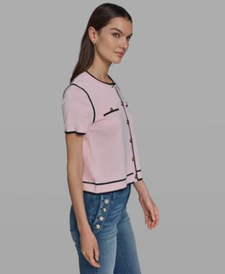 Petite Short-Sleeve Tipped Sweater