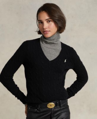 Women's Cable Wool-Cashmere V-neck Sweater
