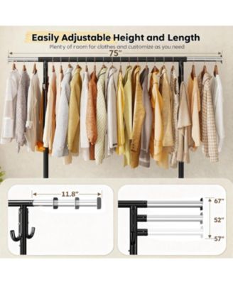75" W Heavy Duty Clothes Rack Load 450 LBS, Metal Garment Storage with Shelf, Lockable Wheels & Anti-Slip Stoppers, Rolling Clothing Rack