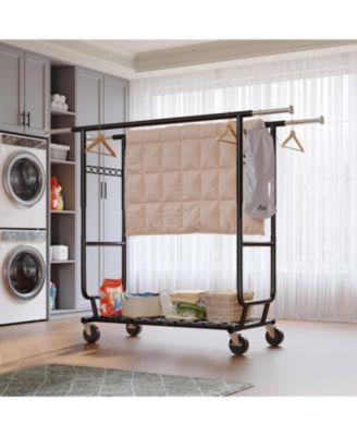 Heavy Duty Clothes Rack, Rolling Clothing Racks for Hanging Clothes with Wheels, Adjustable & Commercial Garment Rack