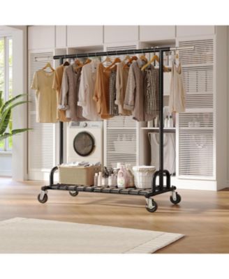 Heavy Duty Clothes Rack，Rolling Clothing Rack Load 485 LBS, Extendable & Adjustable Portable Commercial Garment Rack with Wheels