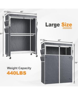 Heavy Duty Clothes Rack with Cover, 81" H Clothing Racks for Hanging Clothes, Portable Closet with Wheels and Adjustable Feet, Max Load