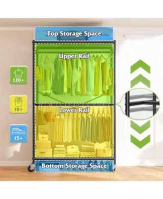 80.32" H Clothes Rack with Cover,Rolling Clothing Racks for Hanging Clothes with Wheels,Heavy Duty Portable Garment Rack