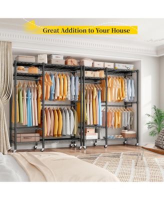 79" H Clothes Rack Heavy Duty with Wheels, Clothing Rack for Hanging Clothes Rolling Portable Closet, 45" Wx17 Dx79 H