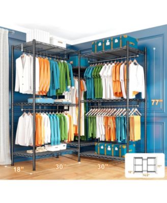 L Shaped Clothes Rack for Corner, Clothing Racks for Hanging Clothes, 900LBS Heavy Duty Clothes Rack Garment Rack 74.5" W X 18" D X 77" H