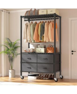 Clothes Rack Heavy Duty Clothing Rack with Rolling Wheels & 4 Drawers, Clothing Racks for Hanging Clothes with Drawers