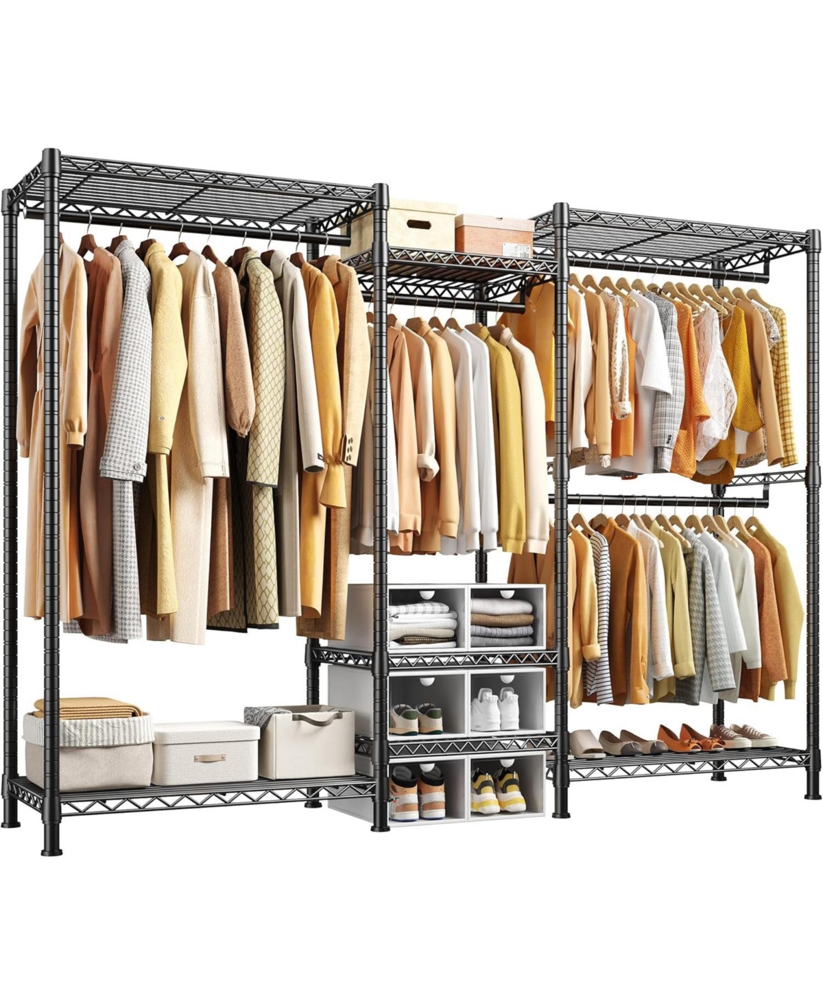 Raybee Clothes Rack, 725 Lbs Clothing Rack Adjustable Clothing Racks for Hanging Clothes Metal Wire Garment Racks Sturdy Clothes Rack