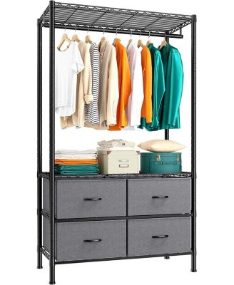 Clothes Rack with 4 Drawers and Shelves,Heavy Duty Clothing Rack for Hanging Clothes,Portable,Sturdy and Durable