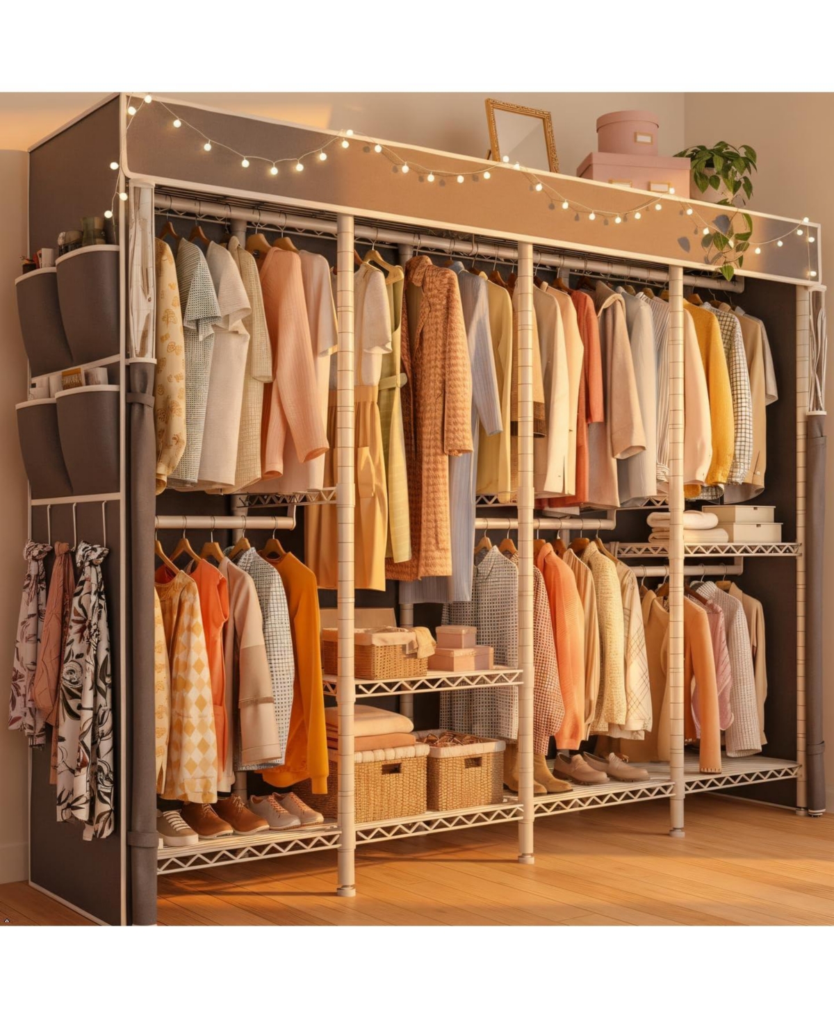 Raybee Clothes Rack with Cover,1100 Lbs,Clothing Racks for Hanging Clothes Heavy Duty,Portable Closet with Shelves,Adjustable