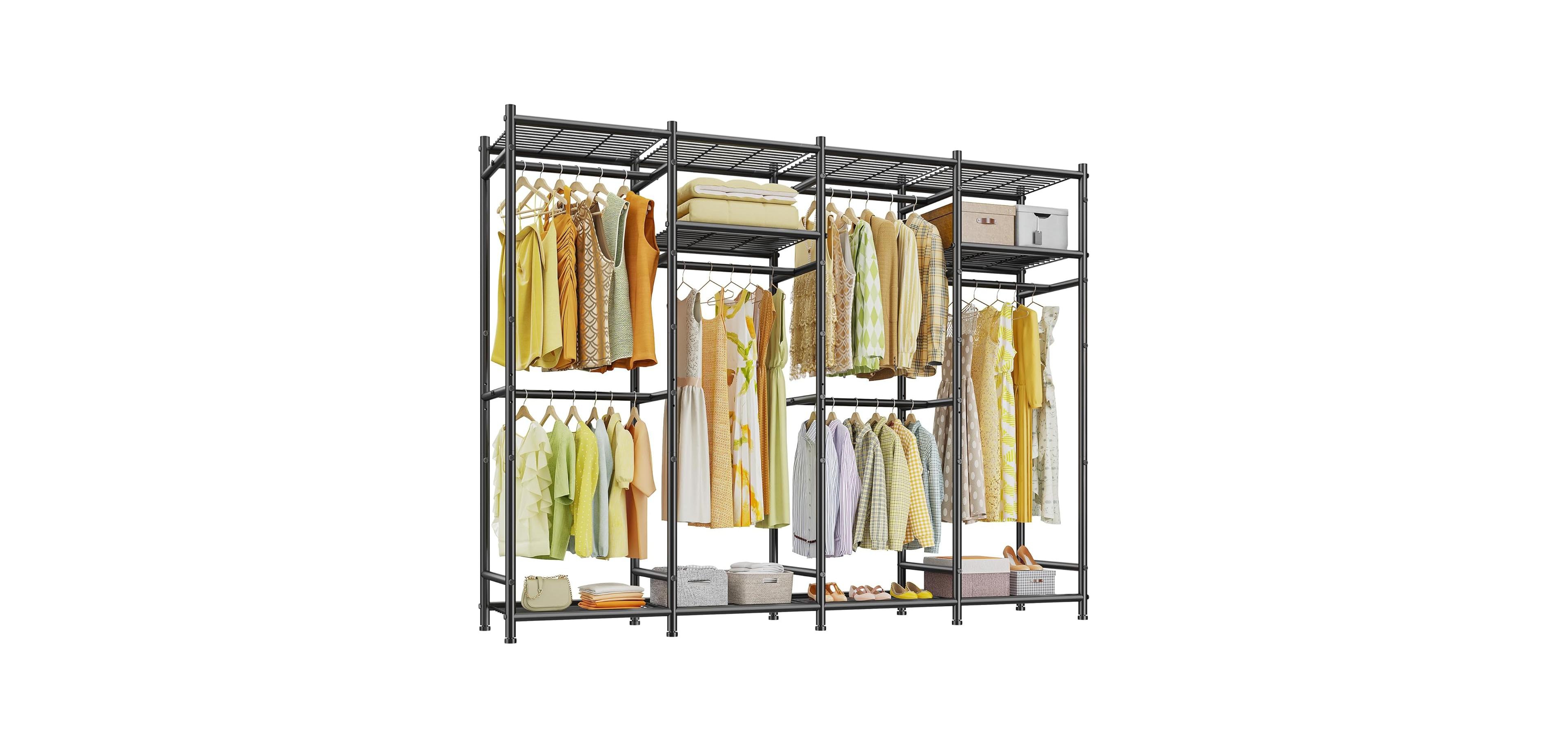 Raybee Portable Closet,Clothes Rack with 6 Hang Rods & 10 Shelves,Clothing Racks for Hanging Clothes,Metal Garment Rack for Bedroom,Large Capacity