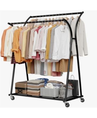 Heavy Duty Clothes Racks for Hanging Clothes, Clothing Rack with Wheels Load 360LBS, Portable Double Rod Garment Racks for Closet, Bedroom