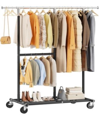 Heavy Duty Clothes Rack, Adjustable Clothing Rack with Wheels, 455 LBS Static Load Capacity, 69.1" W Rolling Garment Rack for Walk-in Closet