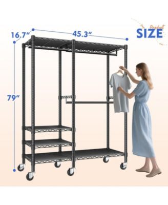 79" H Clothes Rack, Clothing Racks for Hanging Clothes, Portable Closet with Wheels and 4 Tiers Adjustable Shelves