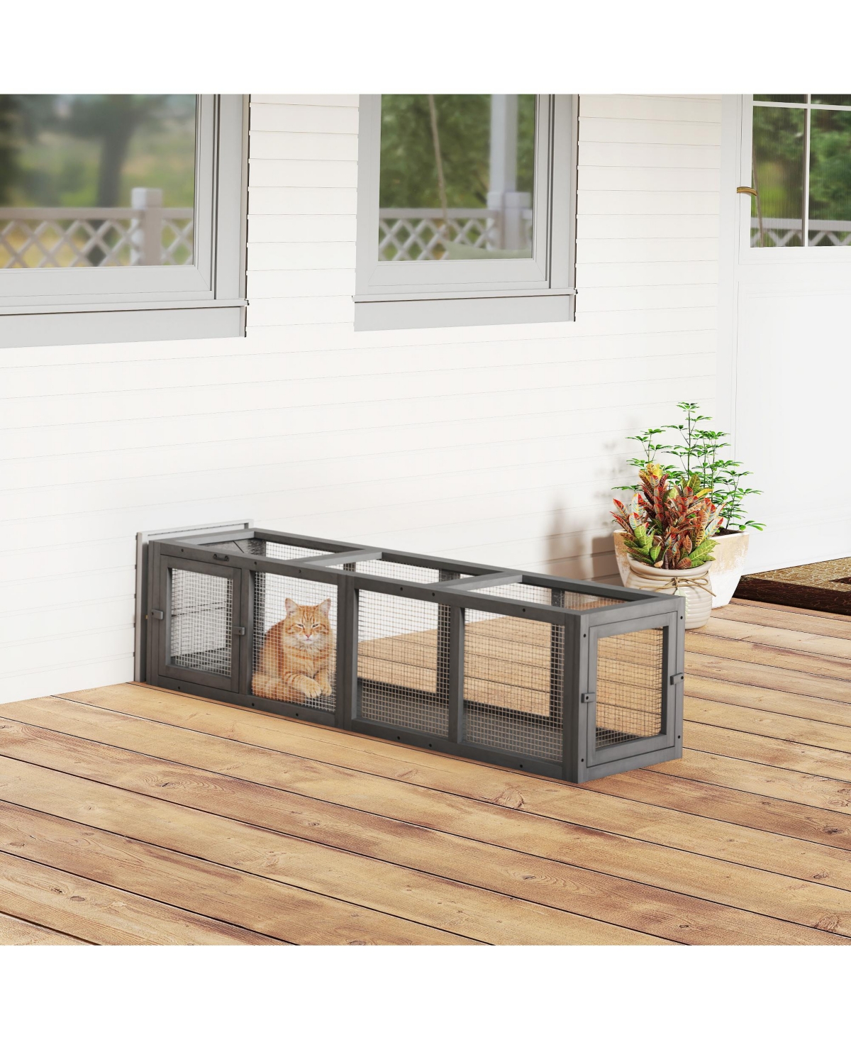 PawHut Outdoor Cat Tunnel, Extendable Pet Enclosure with 3 Doors,