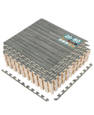 80 Sq. Ft. Interlocking EVA Foam Wood Grain Floor Tiles 3/8-Inch Thick with Borders