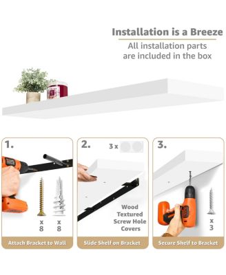 3 Pack 55 Inch Wall Mounted Floating Shelves - for Bathroom, Wall Decor for Bedroom, Kitchen, Living Room, Book Storage