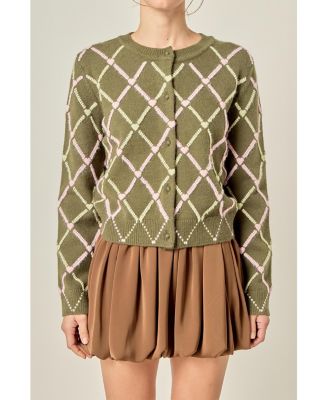 Women's Diamond Heart Pattern Knit Cardigan