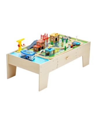 SUGIFT 62-Piece Train Table with Storage Drawer & Multi-Activity Top ...