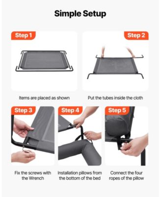 Steel Frame Portable Elevated Pet Cot with Washable Pillow, XL, Gray