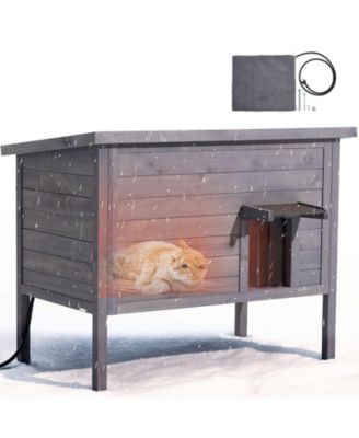 34" Heated & Insulated Wooden Outdoor Cat House