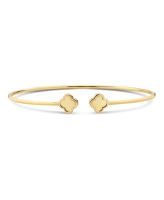 Double Clover Bangle Bracelet in 14K Gold, Fits Small to Medium Wrist, Approx. 3.5 grams.