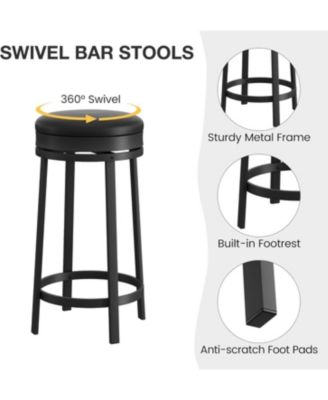 24" Swivel Bar Stools Set of 2 with Footrest, Modern Counter Height Barstools with PU Leather Upholstered and Metal Frame, Black