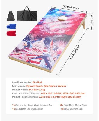 Cornhole Set 4x2 Ft Solid Wood Boards with Bean Bags and Carry Case