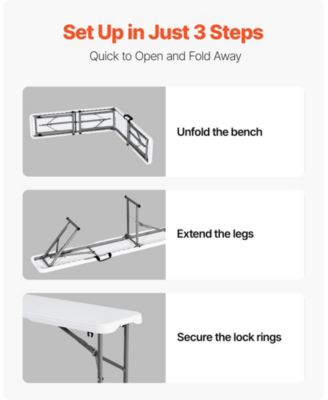 Plastic Folding Bench, 6 ft Portable Foldable HDPE Bench for Indoor Outdoor Picnic, Patio, Camping and Events, 1 Pack, White