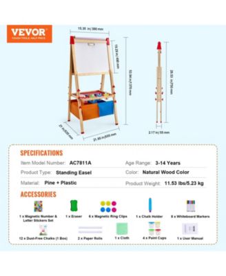 Kids Art Easel, 3-in-1 Wooden Double-Sided Easel with Whiteboard, Chalkboard, Paper Roll and Accessories