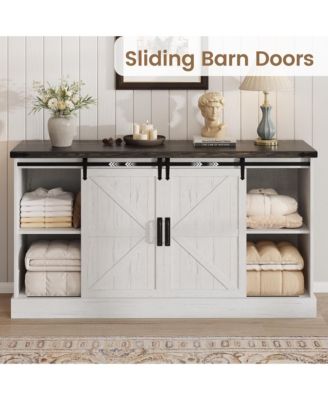 TV Stands for Bedroom, Farmhouse Entertainment Center with Sliding Barn Doors