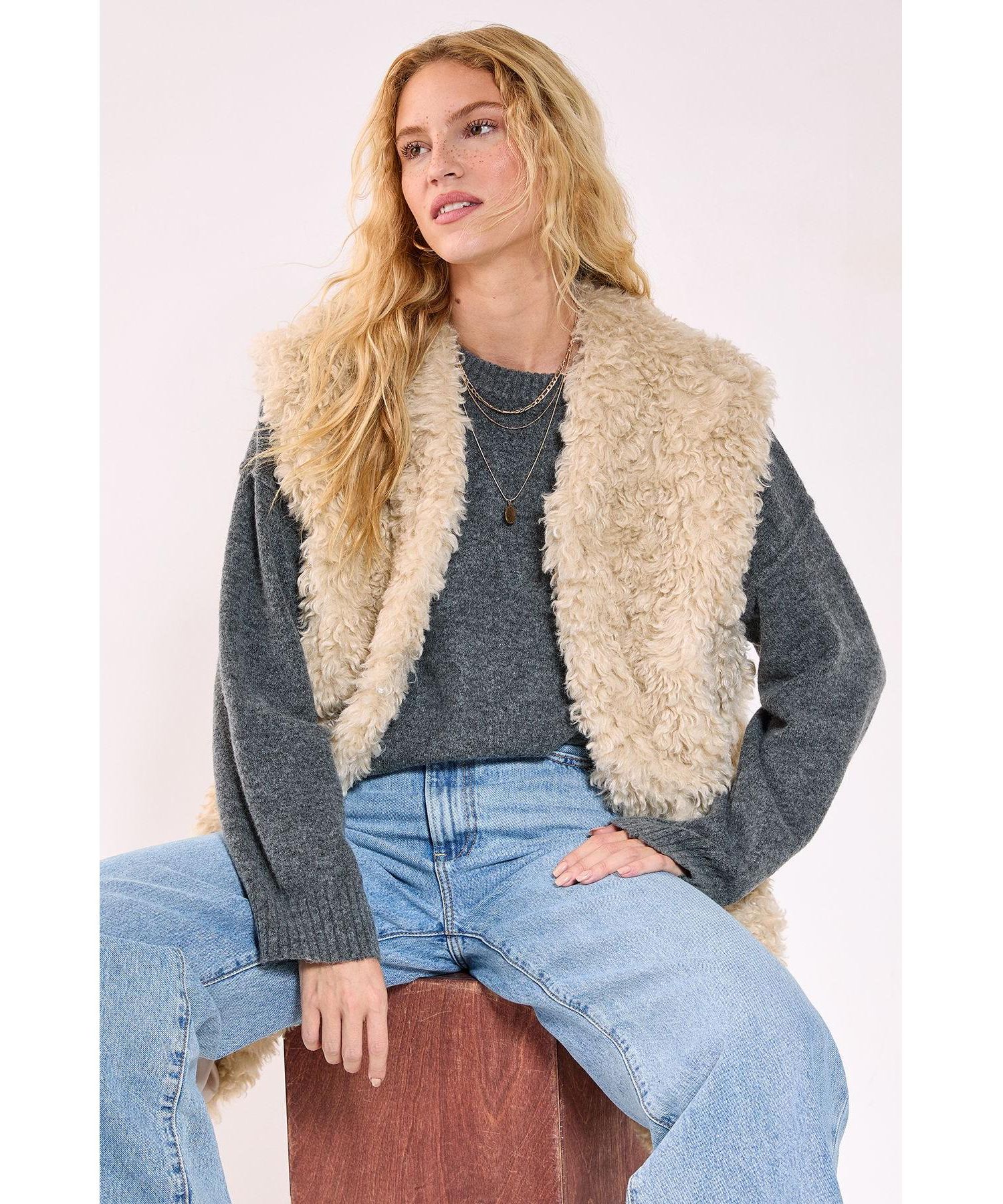 Women's Curly Faux Fur Borg Gilet