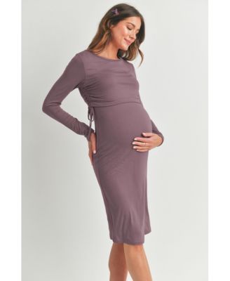 Women's Bodycon Long Sleeve Side Ties Maternity Nursing Dress