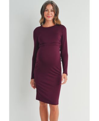Women's Bodycon Long Sleeve Side Ties Maternity Nursing Dress