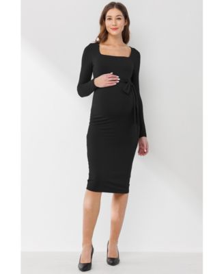 Maternity Tie Waist Square Neck Long Sleeve Dress