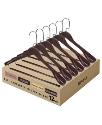 BP4U Premium Wide Shoulder Wooden Suit Hangers, Heavy-Duty Solid Wood Coat Hangers with Locking Pants Bar for Suits, Jackets, Shirts