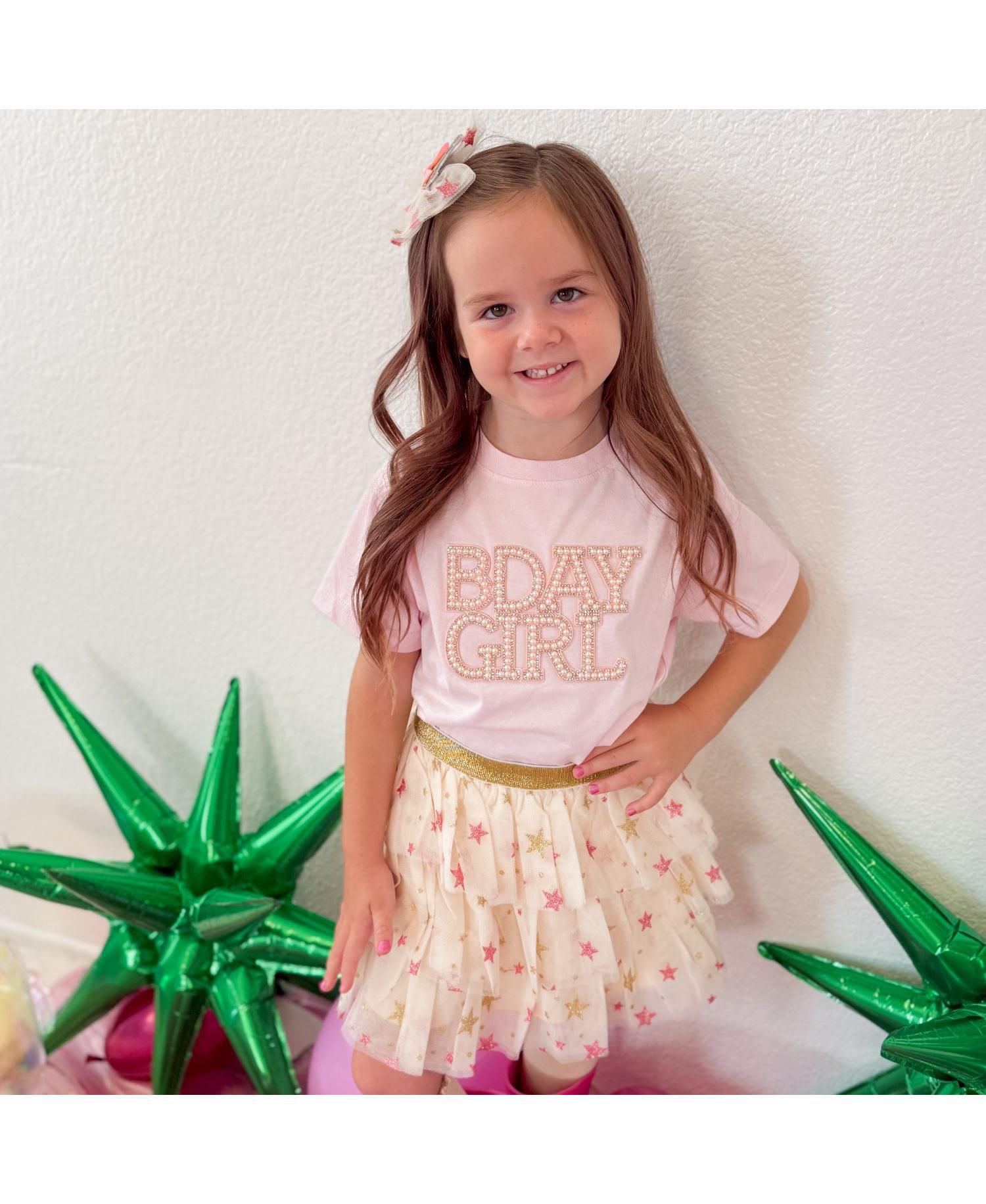 Baby Girls Pearl BDay Patch Short Sleeve T-Shirt