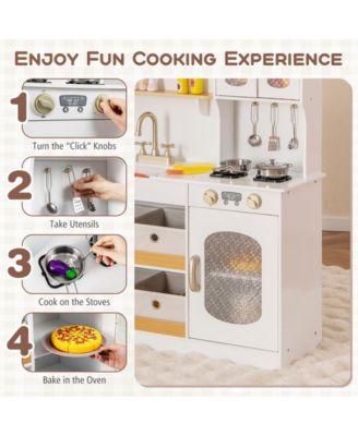 Kids Kitchen Playset with Cooking Accessories and Toy Cuttable Veggies-White