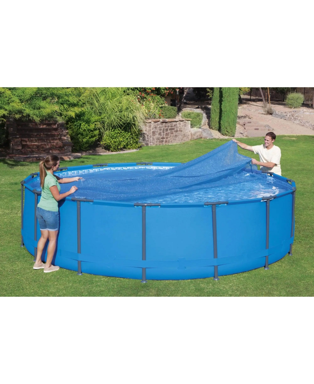 Bestway Round Solar Cover for 15' and 16' Above Ground Pools, Blue (Cover Only)