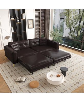 92" Faux Leather King Size Convertible Pull-Out Sleeper Sofa Bed with Wide Armrests & Pillows, 4-Seater