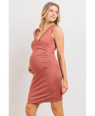 Maternity Sleeveless V Neck Wrap Fitted Nursing Dress