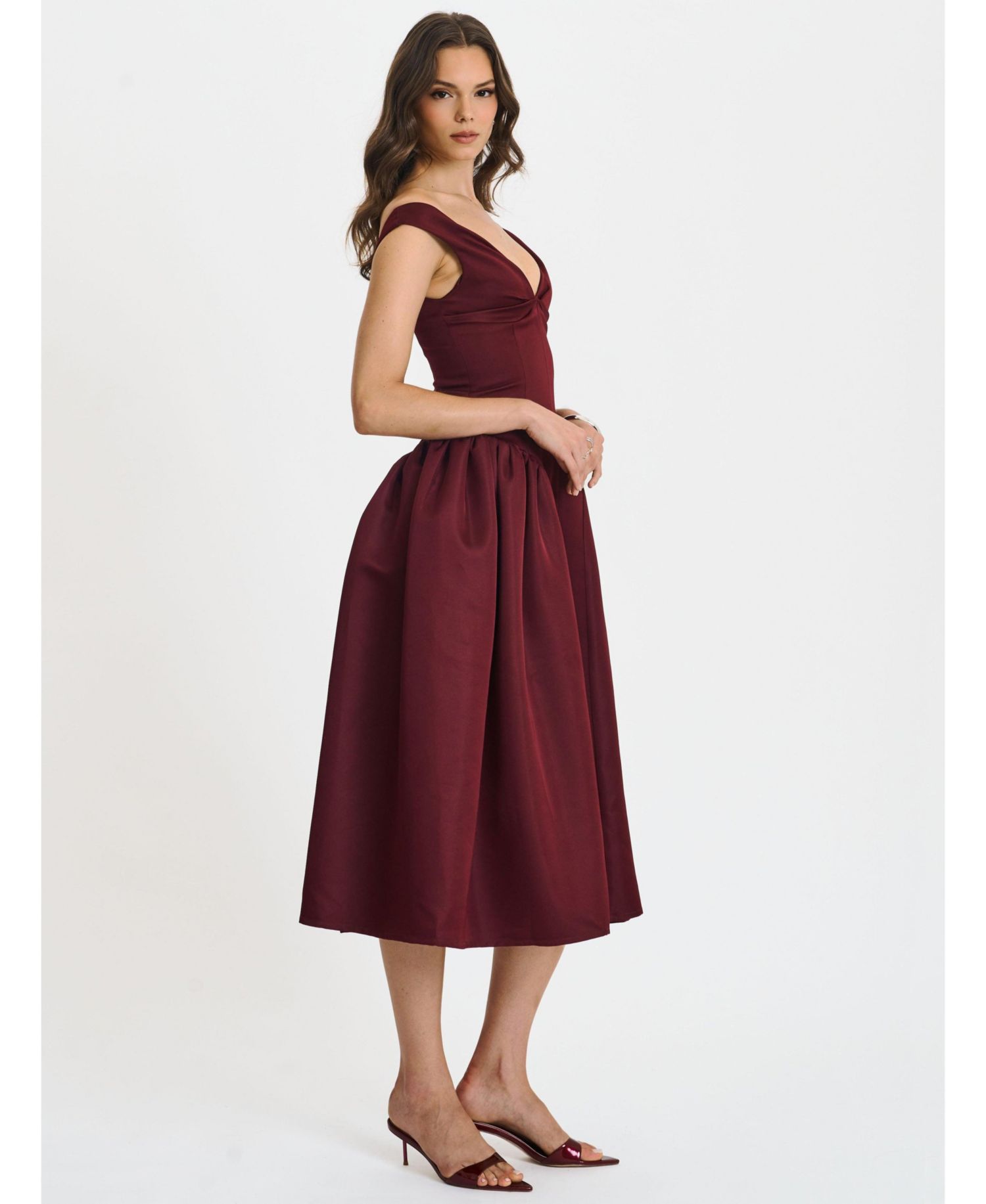 Women's Omella Burgundy Ruched Bust Sweetheart Flared Maxi Dress