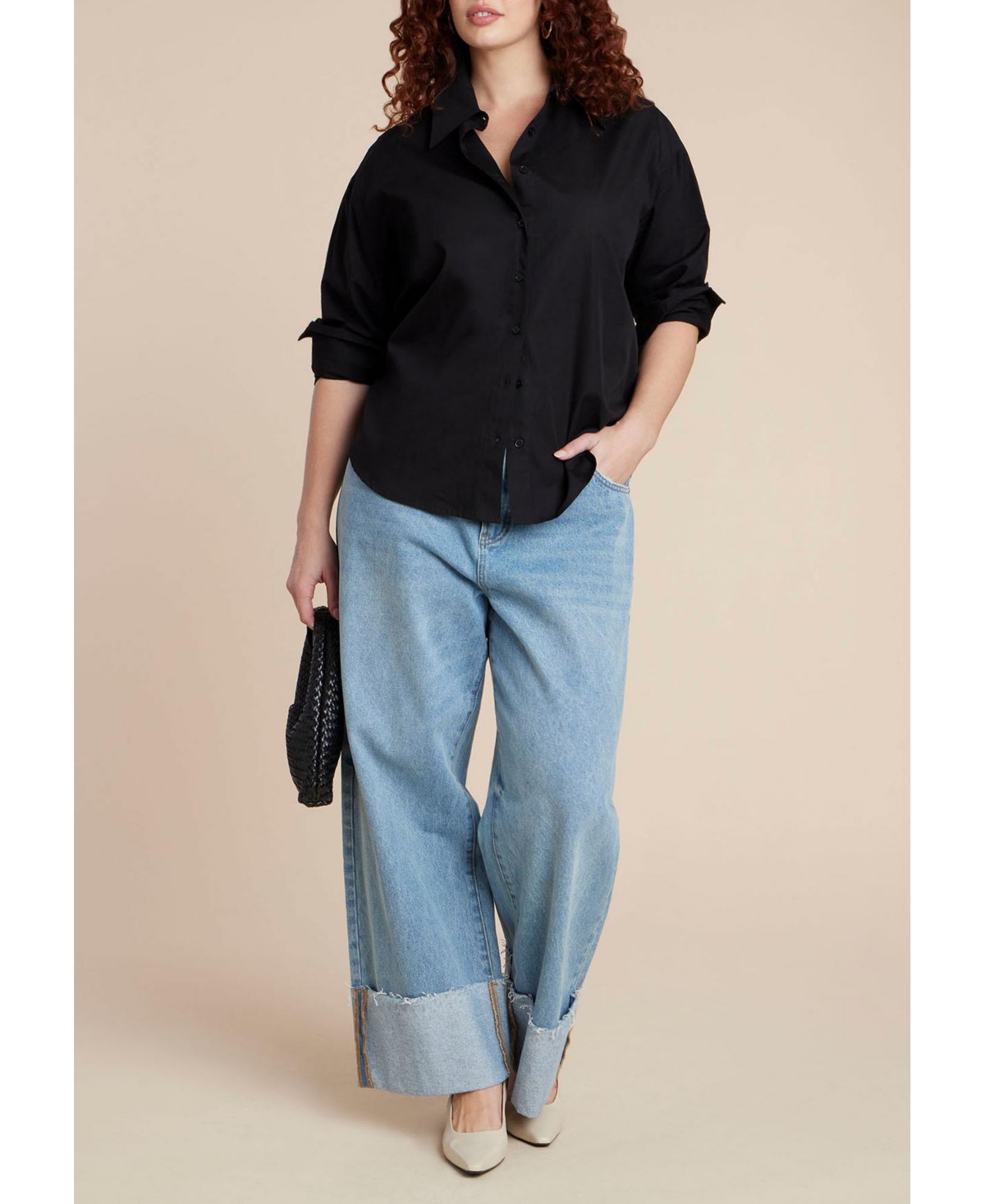 Eloquii Women's Plus Tie Back Button Up Top