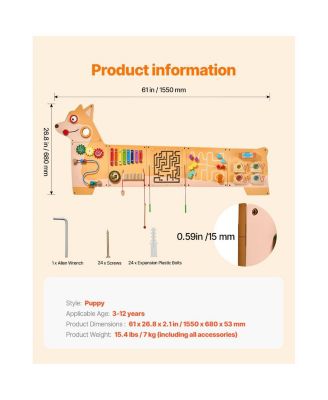 Puppy Activity Wall Busy Board Panels, 12 Activities, Montessori Sensory Wall Toy for Kids 3-12 Years