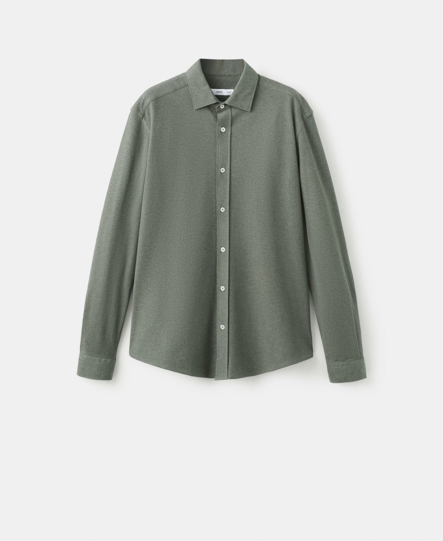 Мужская рубашка Mango Cotton Slim Fit, цвет: Зелёный — фото 6