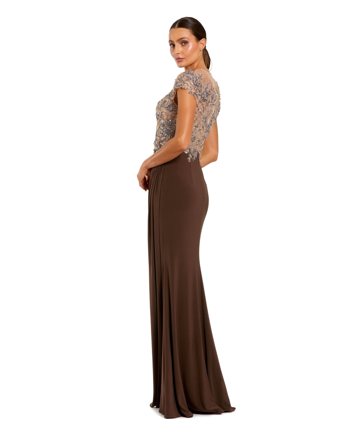 Mac Duggal Women's Crystal-Embellished Jersey Evening Gown with Sheer Bodice