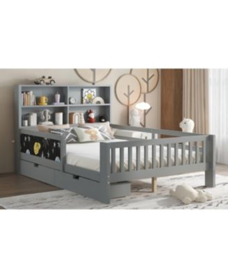 Streamdale Full Platform Bed with Chalkboard, Storage, Shelves, Gray