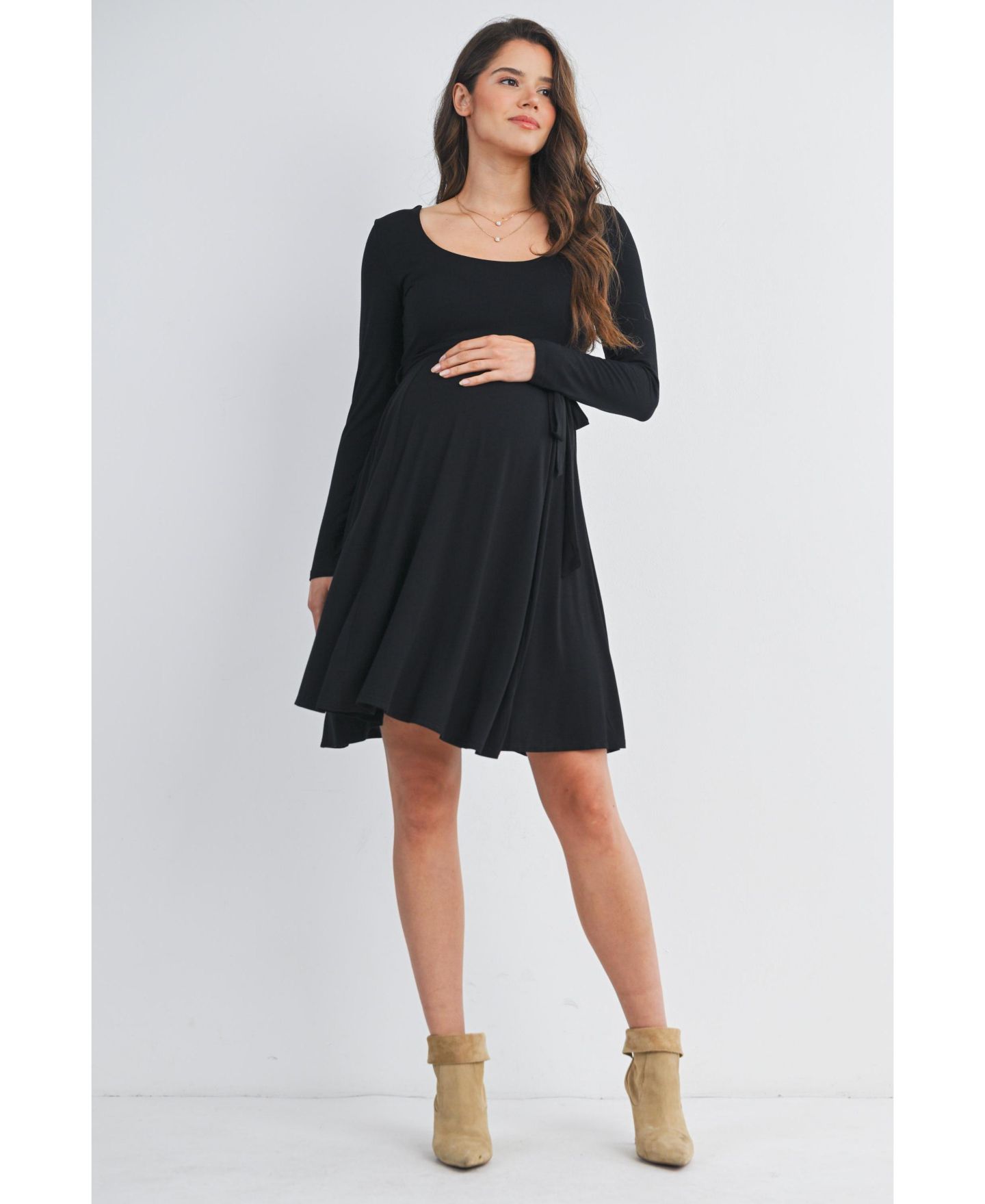 Женское платье Hello Miz Scoop Neck Long Sleeve Tie Waist, цвет: Чёрный — фото 4